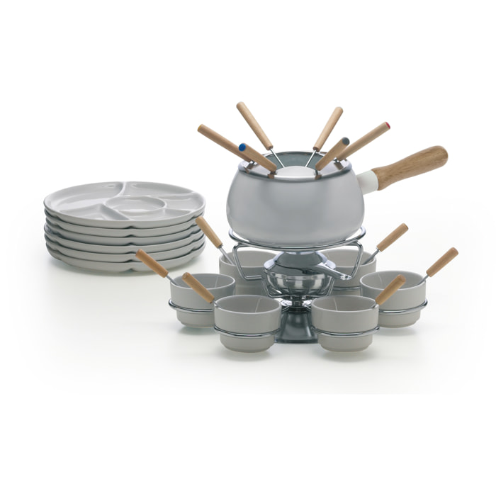 Set fonduta Excelsa Convivio, 28 pezzi, metallo e ceramica bianca