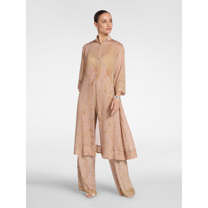 Elena Mirò - Camicia lunga in organza stampata - Beige