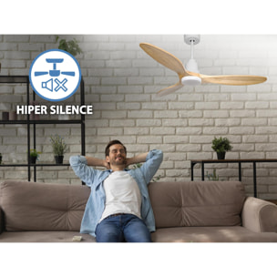 Ventilador de techo Modo Invierno/Verano Termostato Dimable Wifi Motor DC Techos Inclinados Mando a Distancia Luz tres tonos Hypersilence Memoria Vendible Shopify (AUTOMATICO) SalamisD132C04LED64458 PURLINE