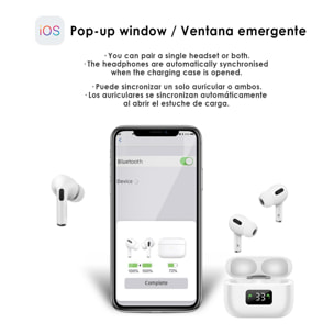 Auriculares i58 Bluetooth 5.0 táctiles. Base de carga con pantalla, sincronización automática con ventana emergente