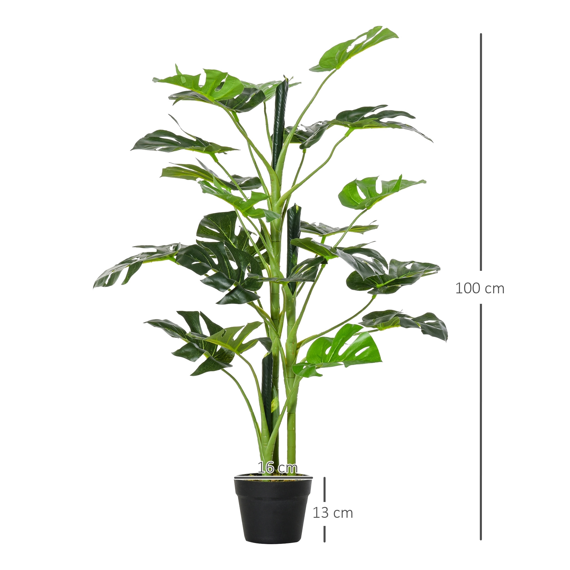 Arbre artificiel plante artificielle Monstera H. 100 cm tronc branches lichen feuilles de tortue grand réalisme pot inclus