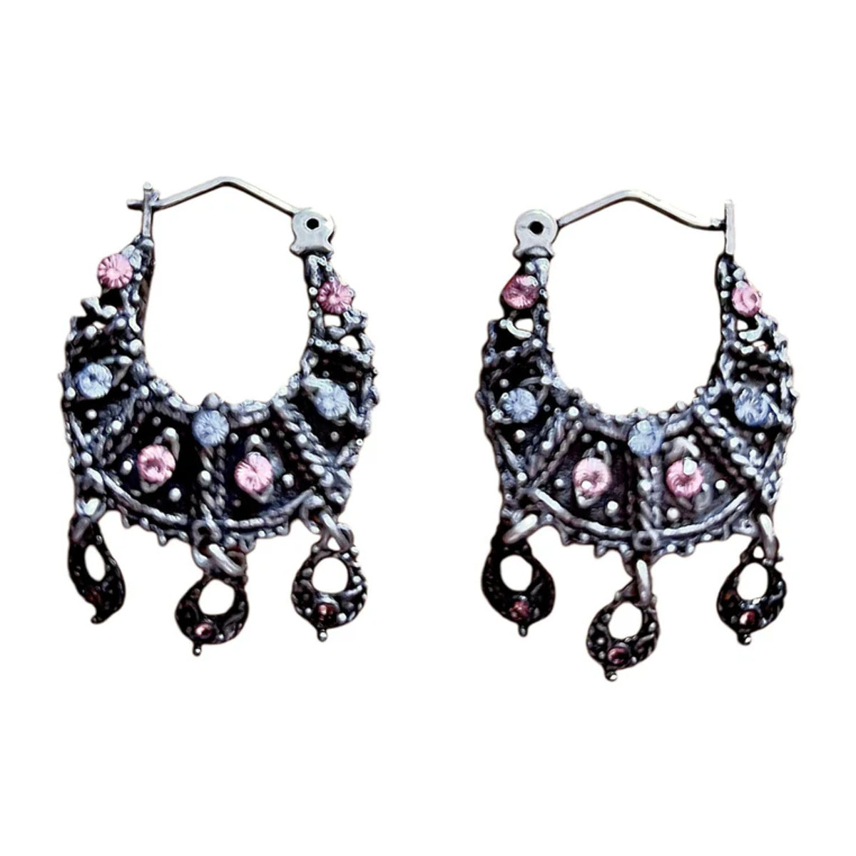 Aro doble 2 caras colgantes y cristal SW plata 10µ envejecido