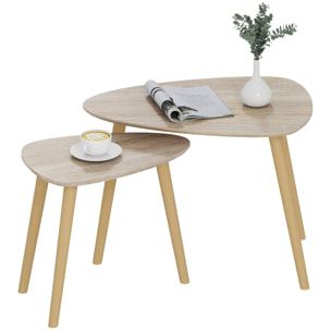 Juego de 2 Mesas de Centro, Mesa Nido Moderna, Mesitas Auxiliares, Patas de Madera de Pino, para Salón, Dormitorio, Oficina, Madera Natural
