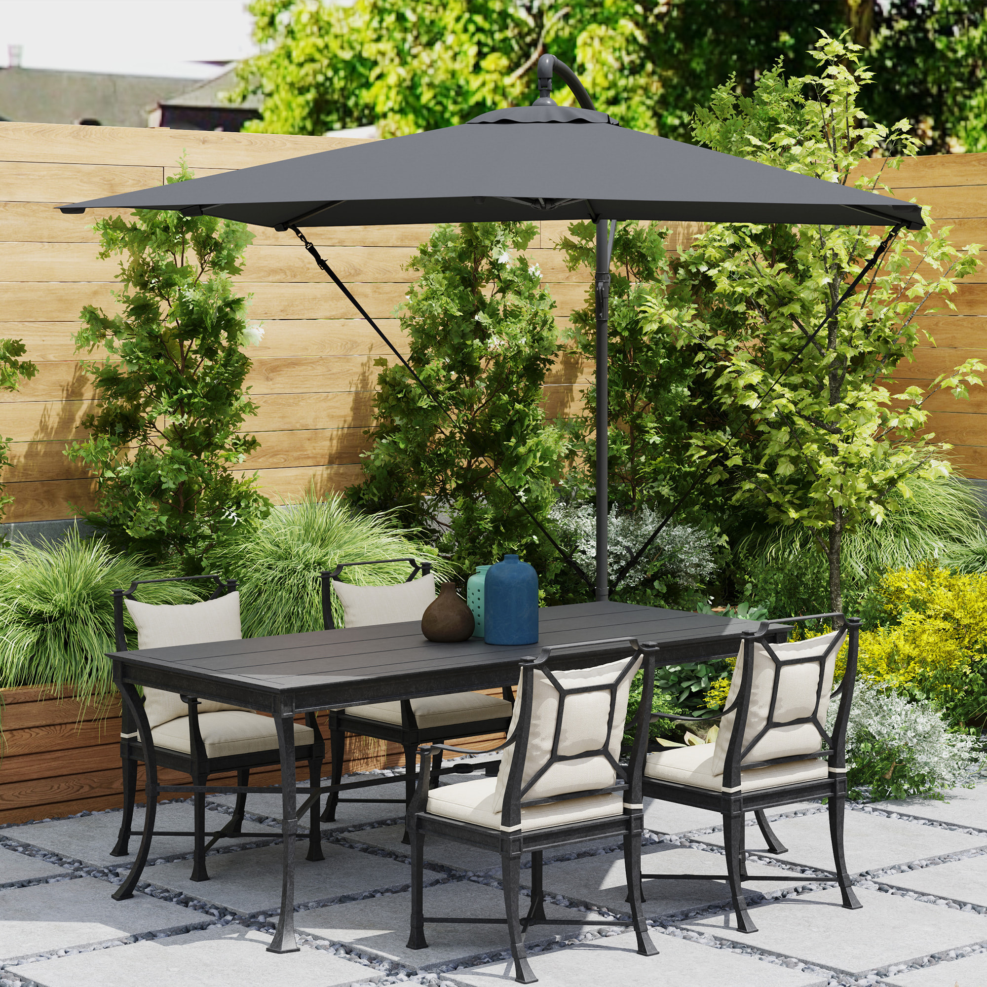 Parasol déporté carré inclinable 2,5 x 2,5 m - manivelle - housse protection incluse - anthracite