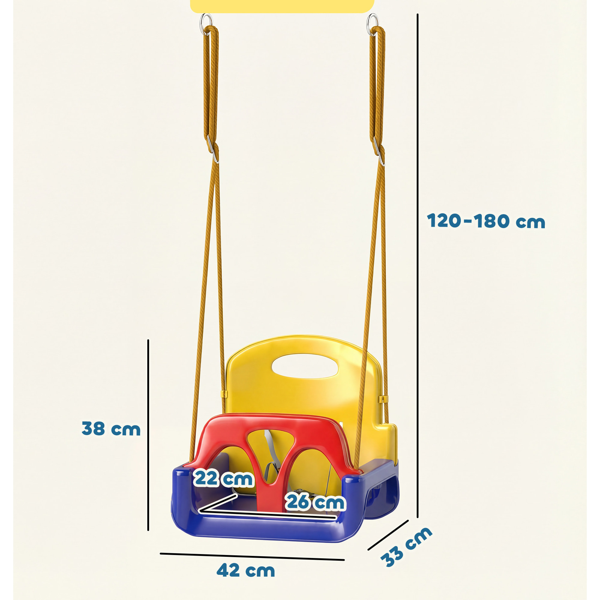 Columpio Infantil 3 en 1, Columpio para Niños, Cuerda Ajustable, con Respaldo Desmontable, Barra en T, Cinturón de Seguridad, para Interior, Exterior, Solo Asiento, Azul Oscuro