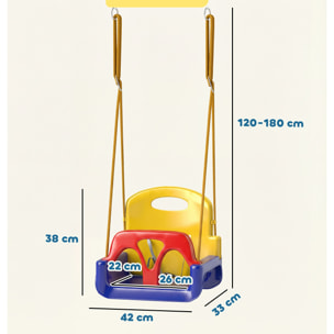 Columpio Infantil 3 en 1, Columpio para Niños, Cuerda Ajustable, con Respaldo Desmontable, Barra en T, Cinturón de Seguridad, para Interior, Exterior, Solo Asiento, Azul Oscuro