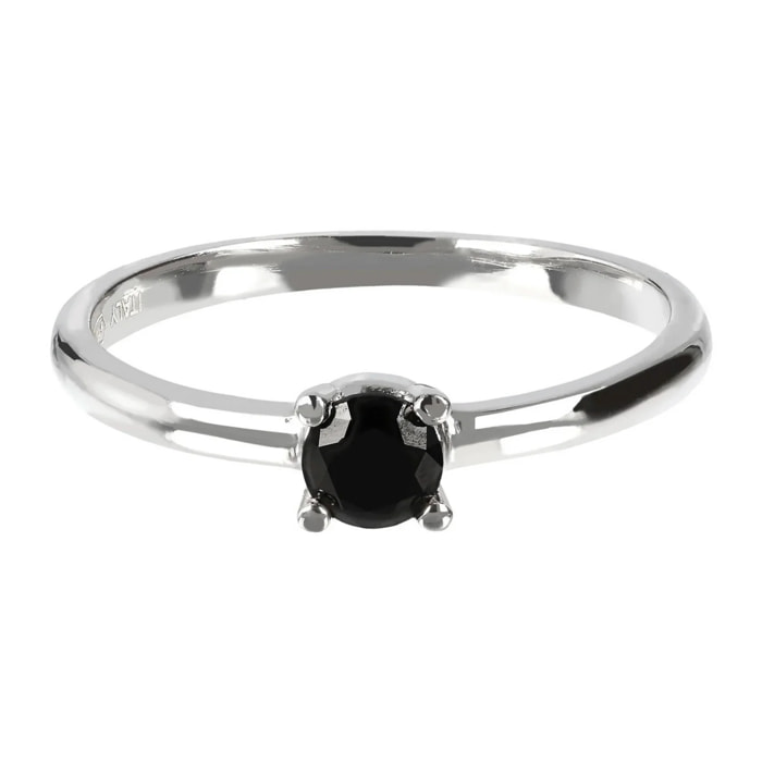 Anello Solitario in Argento 925 placcato Platino con Spinello Nero