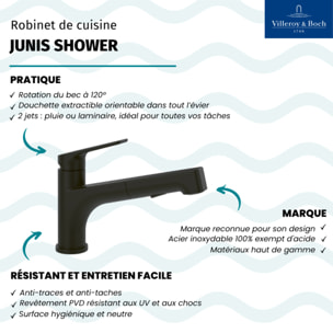 Robinet de cuisine avec douchette VILLEROY & BOCH Junis Shower Noir mat