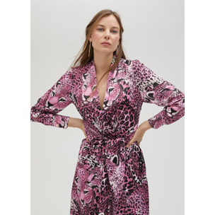 Vestito Camicia Animalier Fucsia