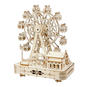 Maqueta de Madera 3D, diseño de Noria con movimiento mecánico, música y luces. 133 piezas.