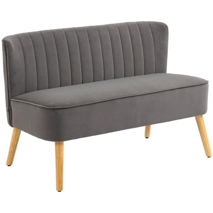 Sofá de 2 Plazas Tapizado en Terciopelo, Sofá Moderno con Asiento y Respaldo Acolchados, Patas de Madera de Caucho, Carga 220 kg para Dormitorio, Salón, Espacios Pequeños, Gris Oscuro