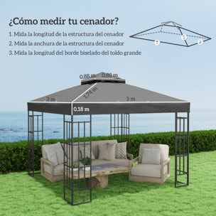 Techo de Repuesto para Cenador, 3x3 m, Cubierta de Repuesto con Techo Doble, Orificios de Drenaje y Protección UPF30+, SOLO Toldo de Recambio para Pabellón Gazebo, Gris Oscuro