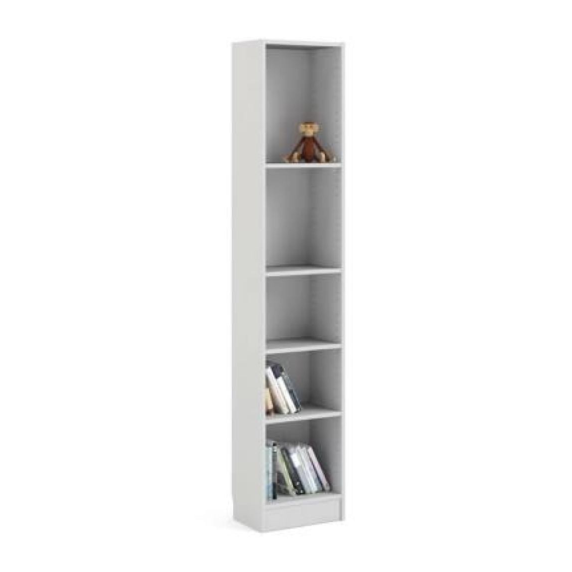 Libreria a cinque vani, colore bianco, cm 40 x 203 x 26