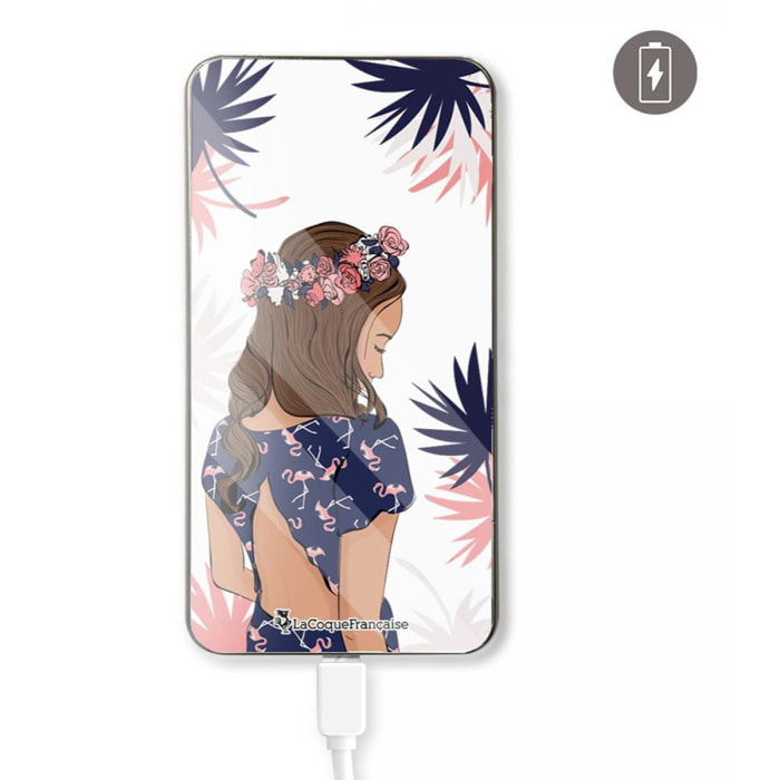 Batterie en verre trempé universel 8000mAh Couronne de fleurs Motif Ecriture Tendance La Coque Francaise