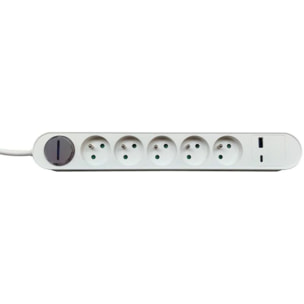 Multiprise ESSENTIELB 5 prises + port USB-C et USB-A 20W