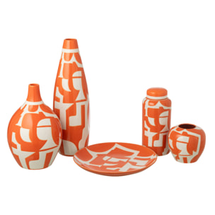 J-Line Pot décoratif Géométrique - porcelaine - blanc/orange
