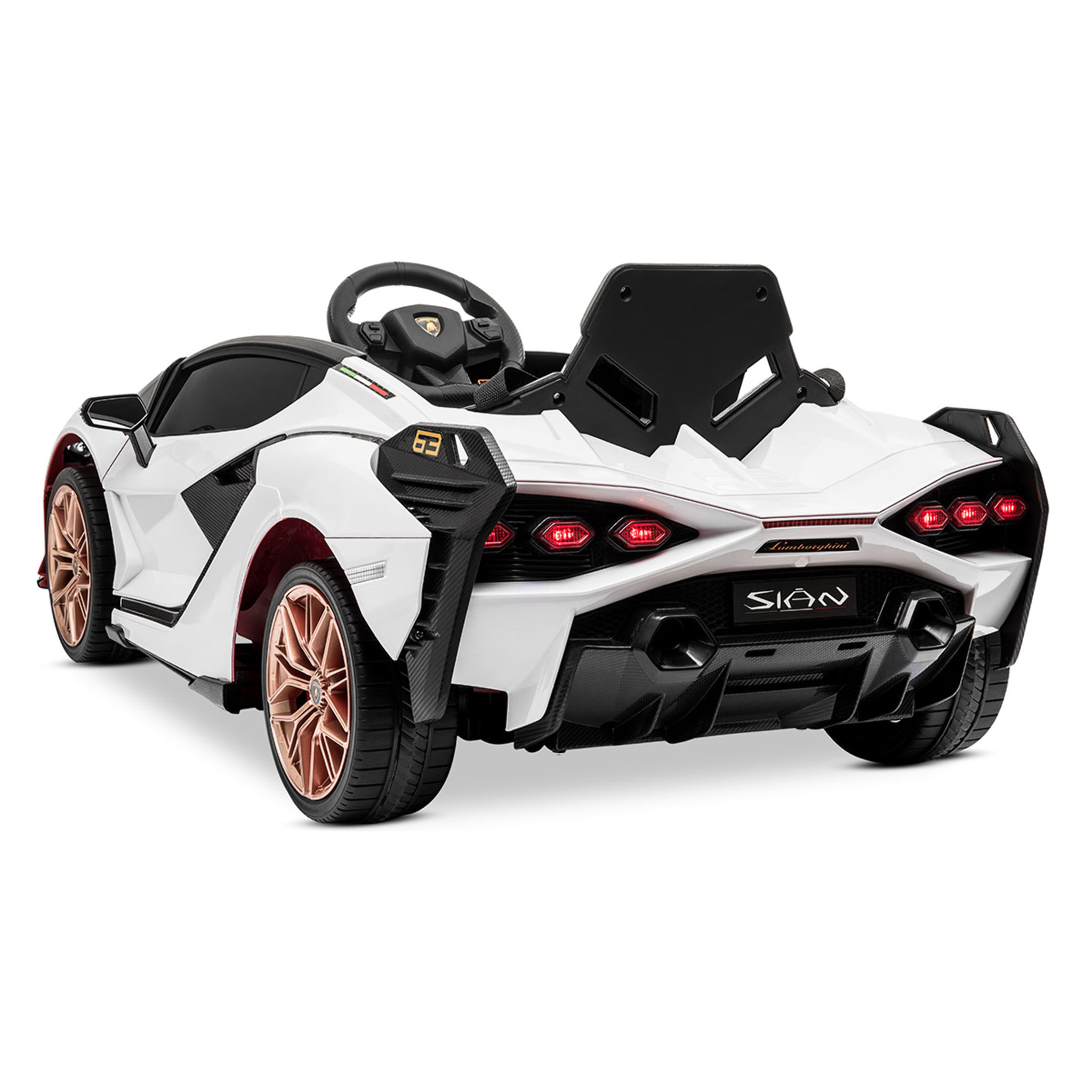 PLAYKIN Coche de batería 12V niños 3-8 años Lamborghini Sian White mando control remoto