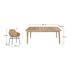 Table et chaises de jardin 8 personnes en bois de teck, résine tressée - Carmela