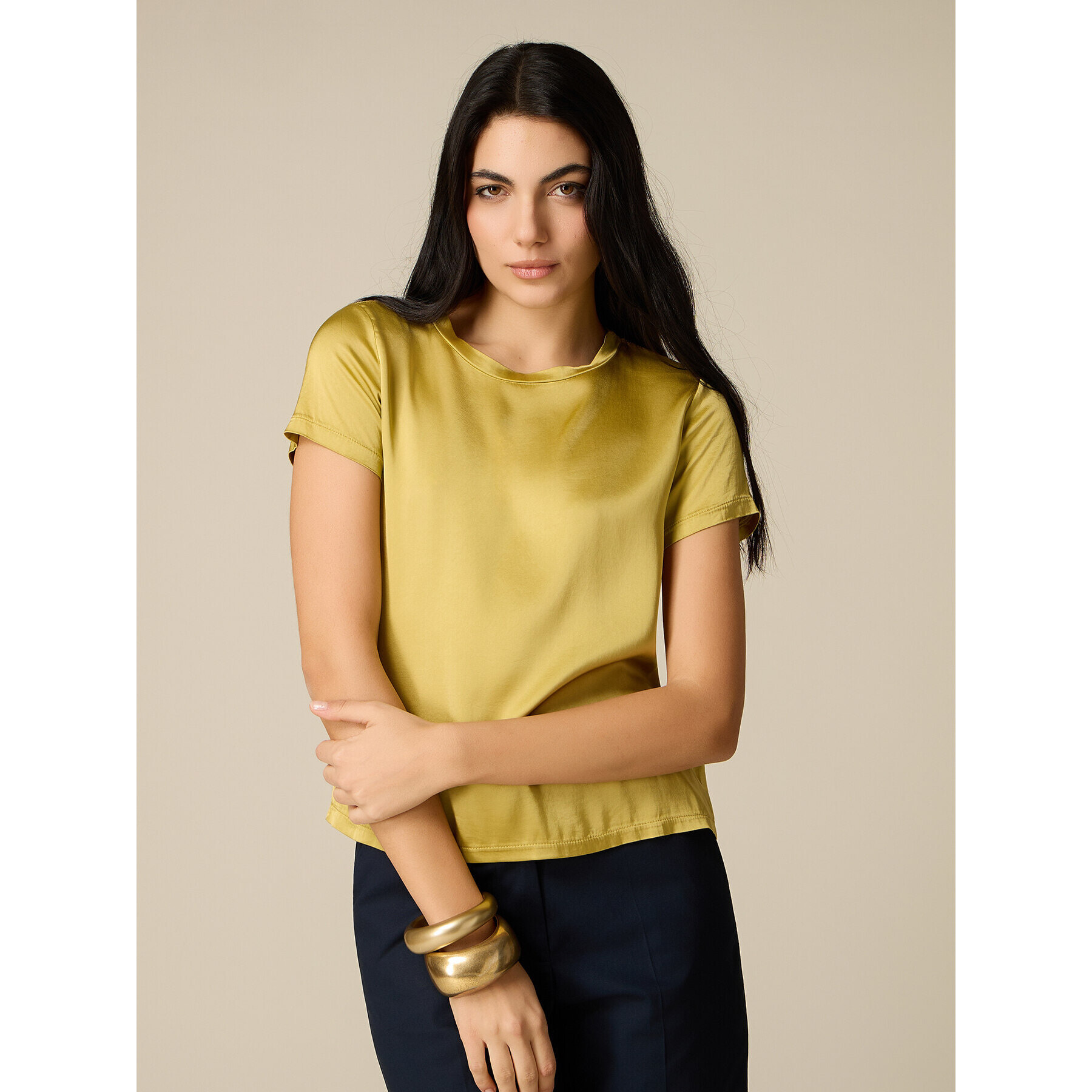 Oltre - Blusa de manga corta en raso - Oro