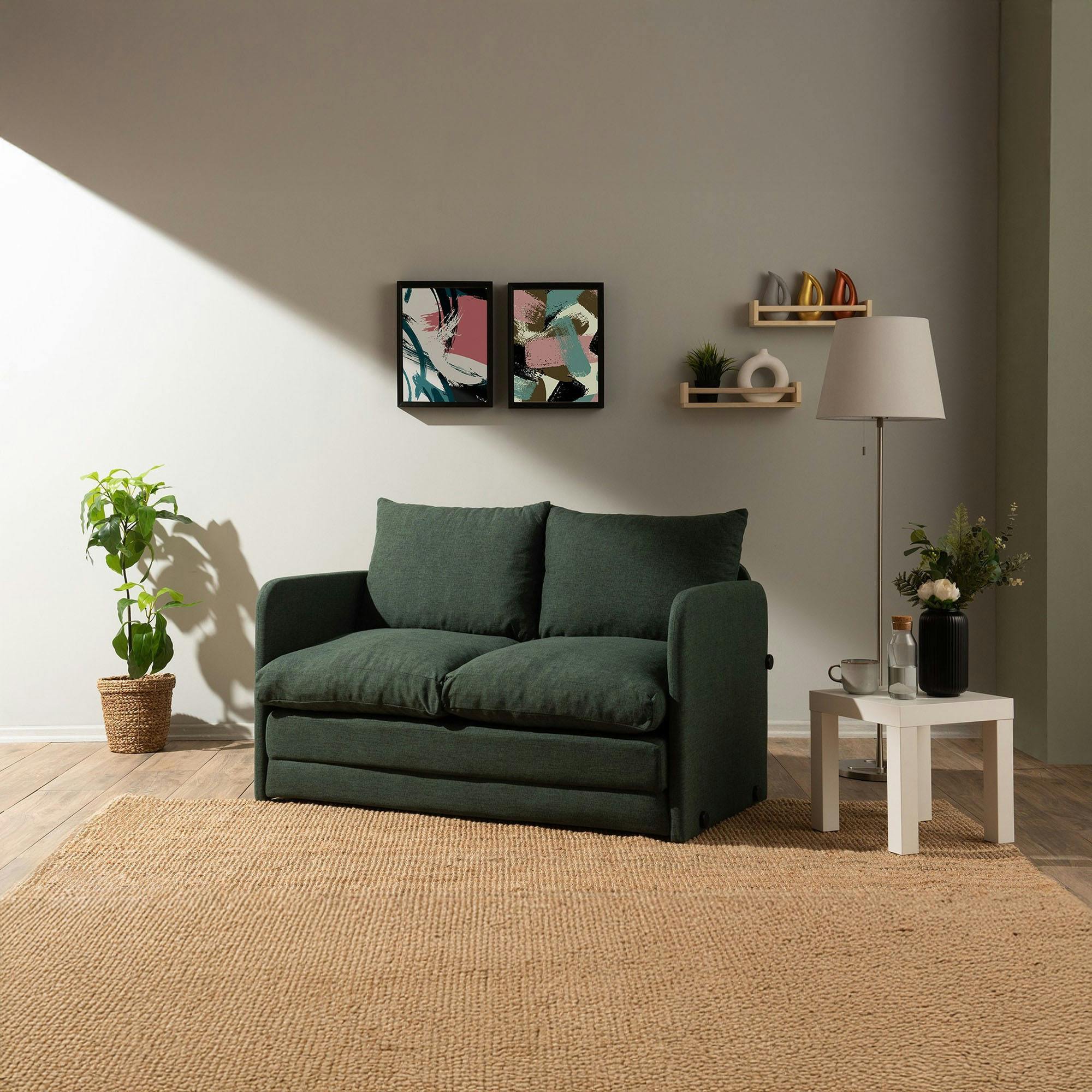 Canapé-lit d'appoint en lin vert foncé, 2 personnes ORURO