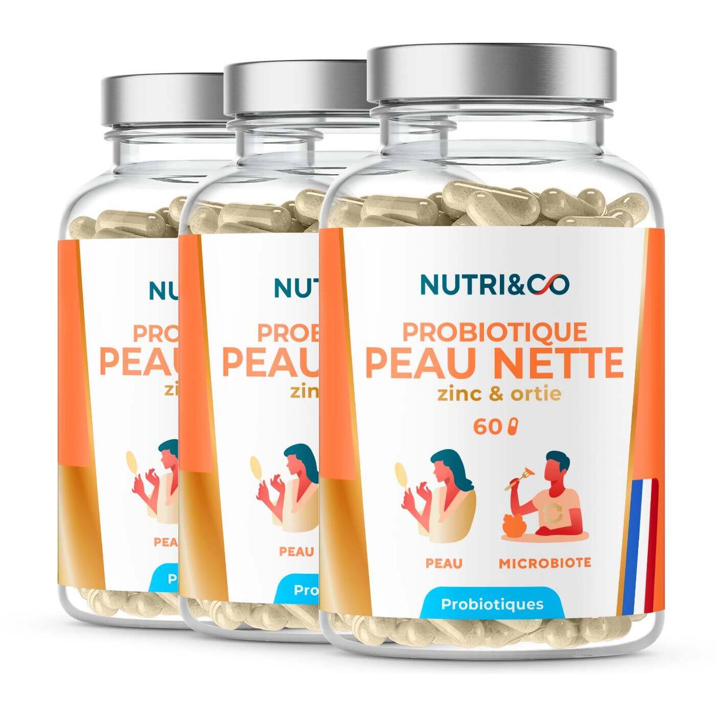 Probiotique Peau Nette Cible Imperfections et Acné - 60 gélules Vegan - Lot de 3