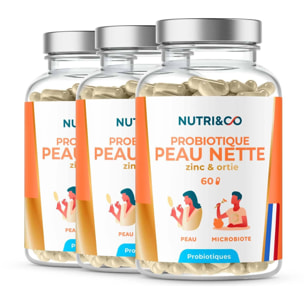 Probiotique Peau Nette Cible Imperfections et Acné - 60 gélules Vegan - Lot de 3