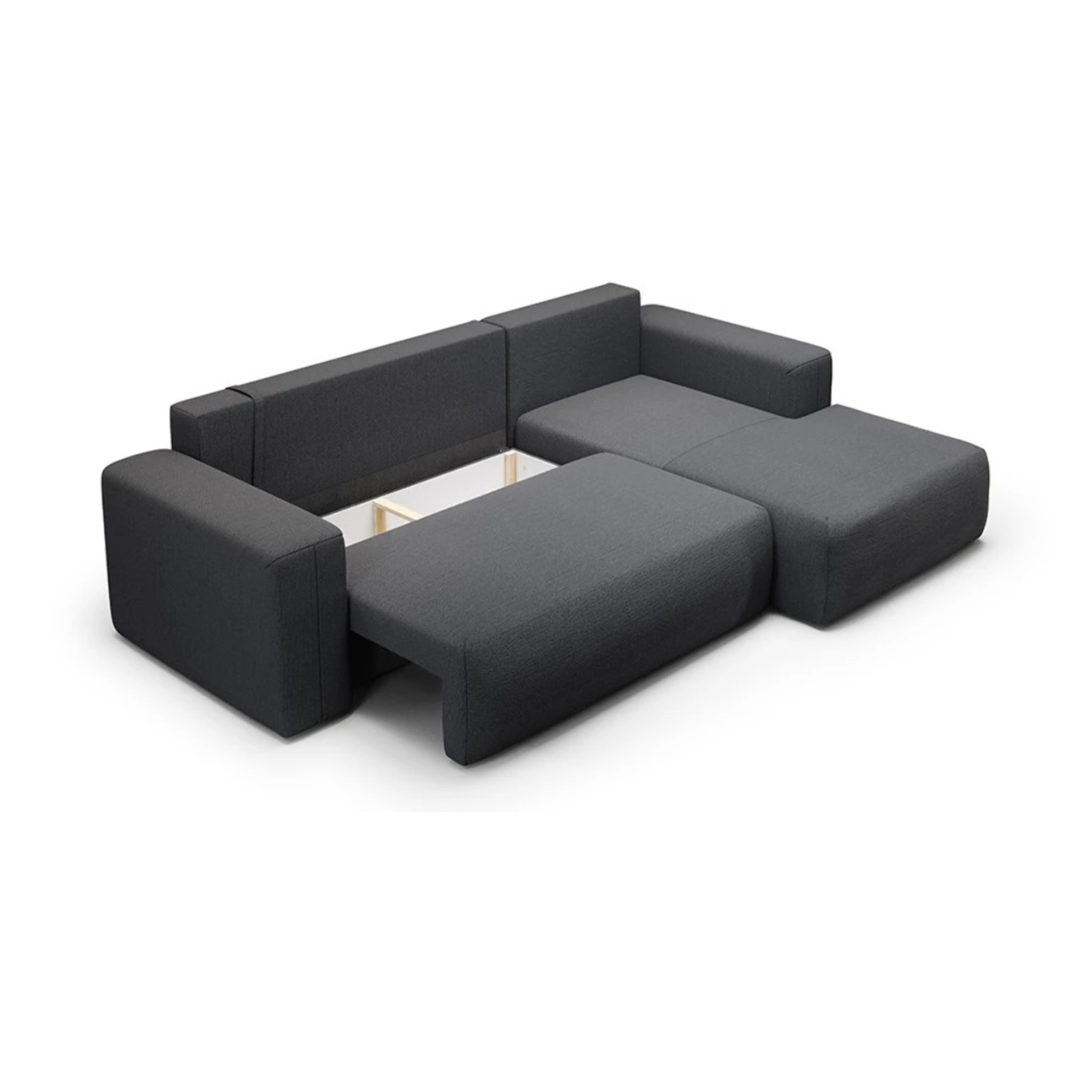 NALA - Canapé d'angle droit convertible 4 places en tissu gris foncé