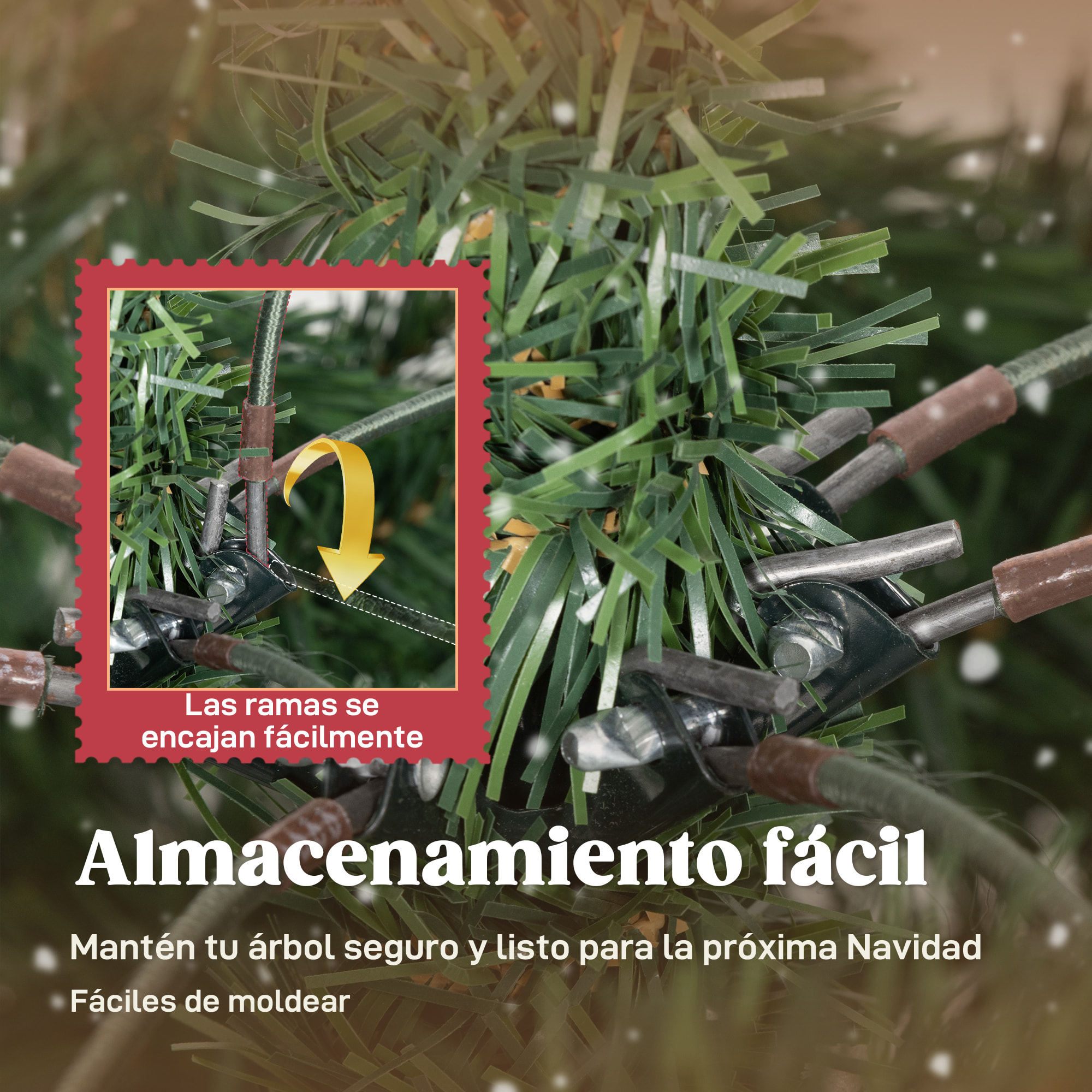 Árbol de Navidad Artificial 210 cm, Ramas Realistas con Efecto Nieve, Árbol de Navidad con Soporte de Acero, Base Plegable, Montaje Rápido, Decoración Navideña para Hogar, Fiesta