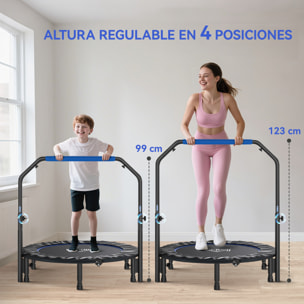 Trampolín de Fitness Adultos Ø114 cm, Cama Elástica Plegable con Mango Ajustable de 4 Niveles, Marco de Acero, para Entrenamiento Piernas, Cuerpo en Hogar, Oficina, Gimnasio, Azul y Negro