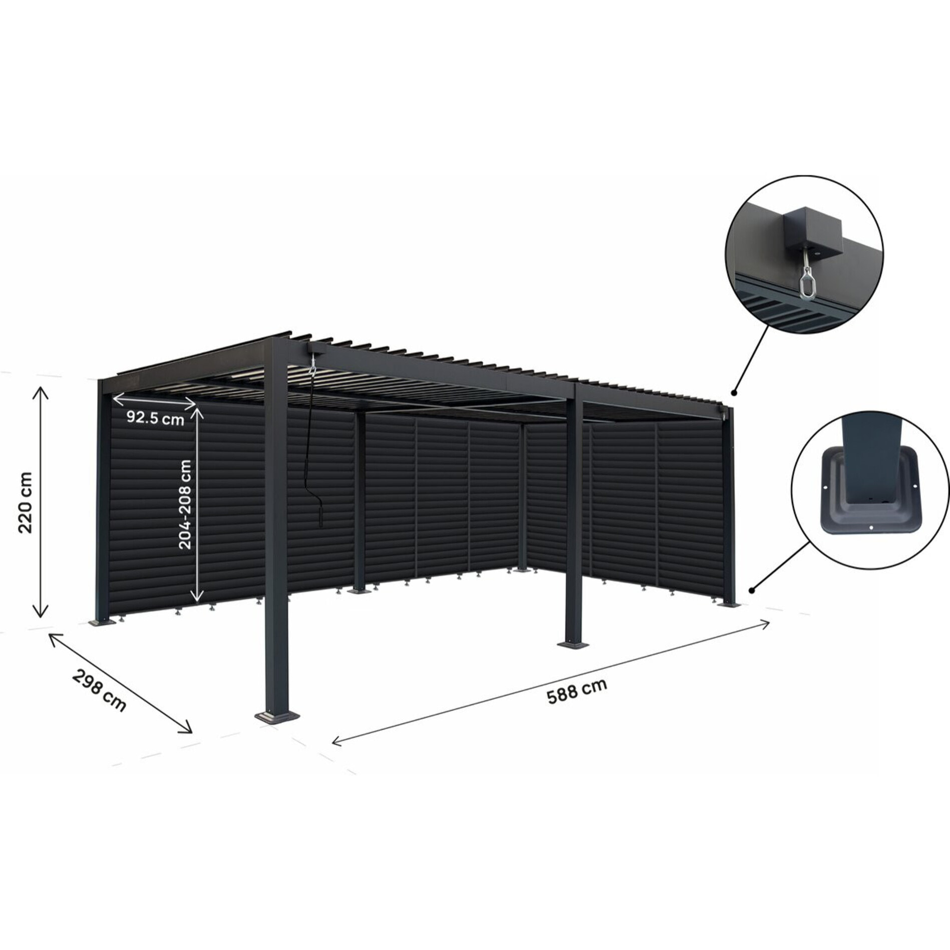 Pergola bioclimatique avec 9 persiennes en aluminium "Kensington" - 3 x 6 m - Gris