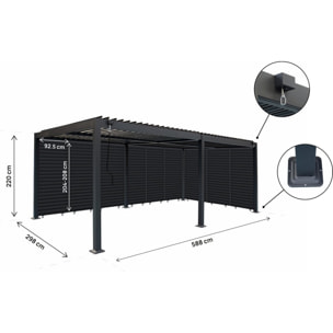 Pergola bioclimatique avec 9 persiennes en aluminium "Kensington" - 3 x 6 m - Gris