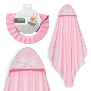Capa Baño 1X1 Mod Parejita Elefante+Gorro Rosa