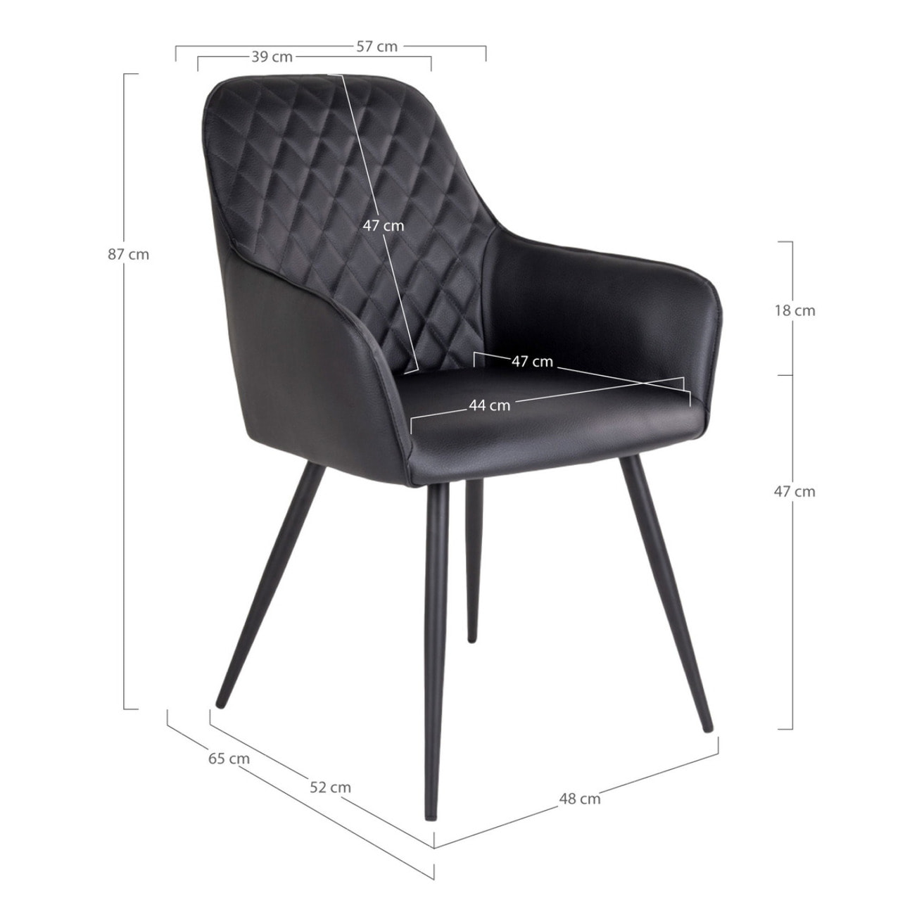 Set 2 sedie da pranzo Harbo con braccioli in ecopelle nera e gambe in metallo nero