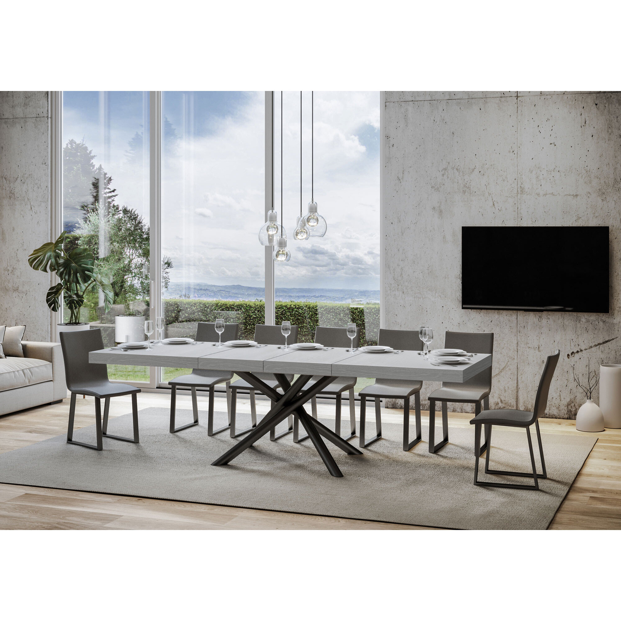 Table extensible 90x180/284 cm Famas Premium Frêne Blanc cadre Anthracite