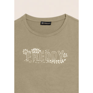 T-shirt Manica Corta con Decori Floreali e Borchie