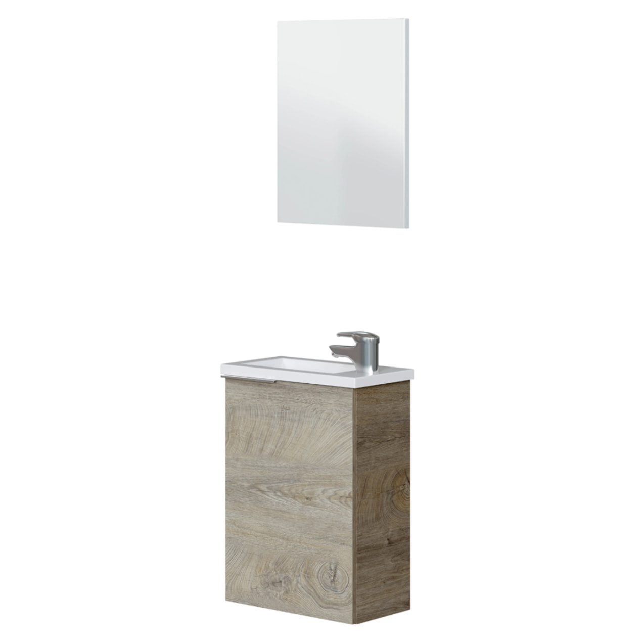 Mueble Baño Con Espejo Y Lavabo Compact 58x40x22 Cm Roble Alaska