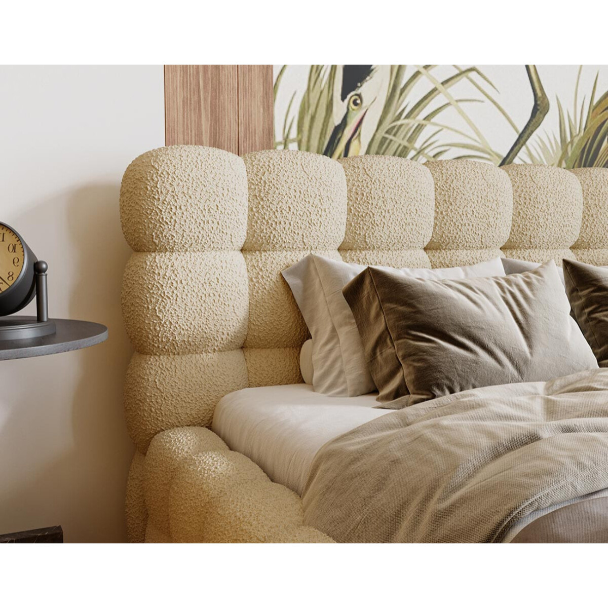 Darling - lit coffre - 140x200 cm - sommier inclus - en tissu bouclette - Beige