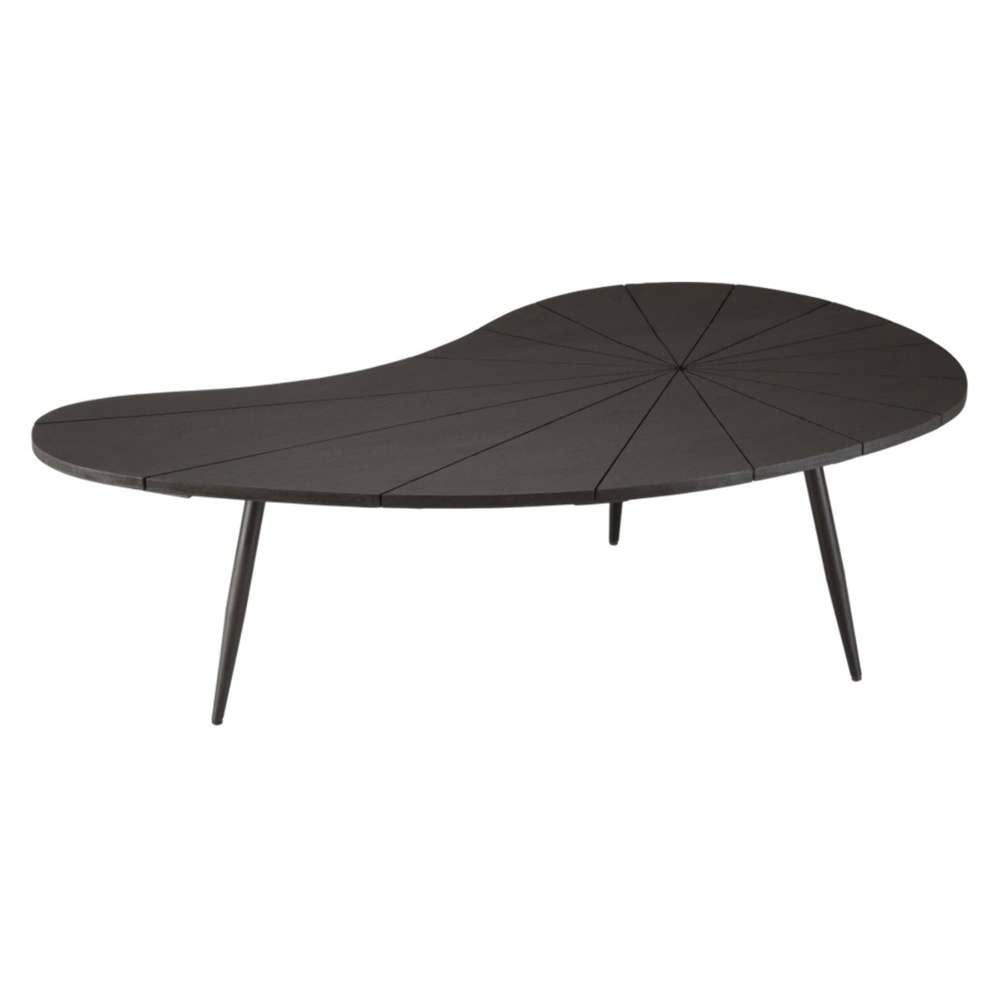 JAMES - Table basse ovoïde plateau texturé noir mat pieds en fer noir