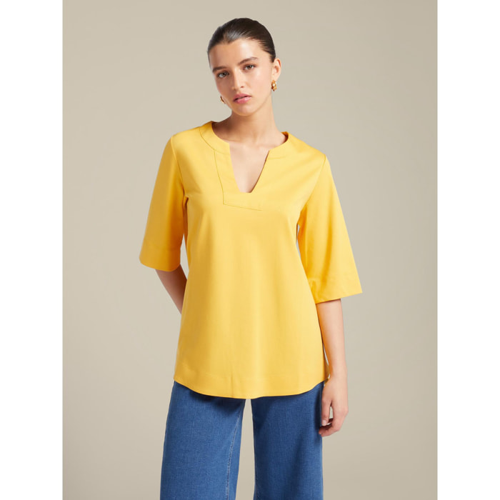 Elena Mirò - Camiseta holgada con escote en Y - Amarillo