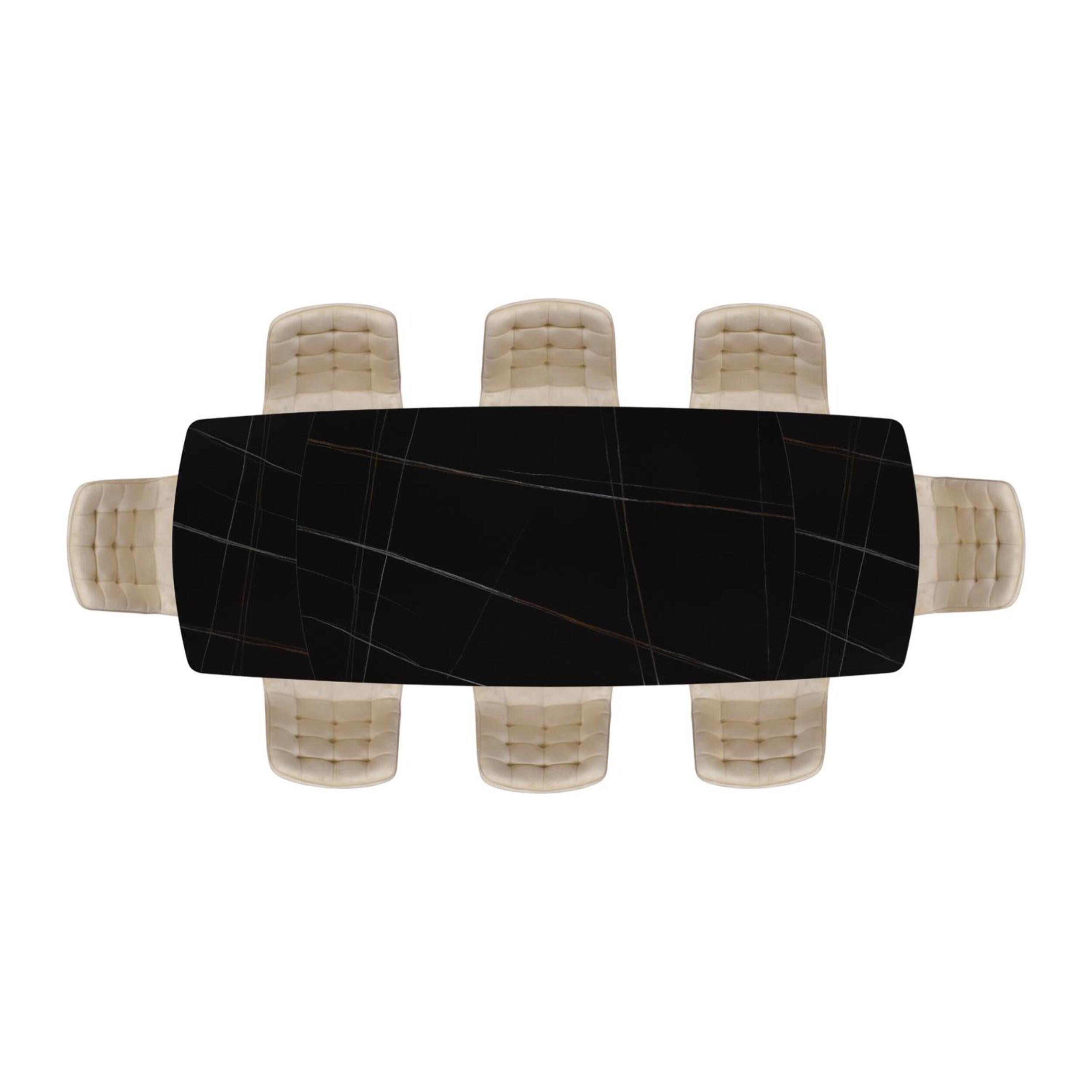 Tavolo BONIFACIO in ceramica nero Sahara e base in metallo verniciato nero, allungabile 140x90 cm - 200x90 cm