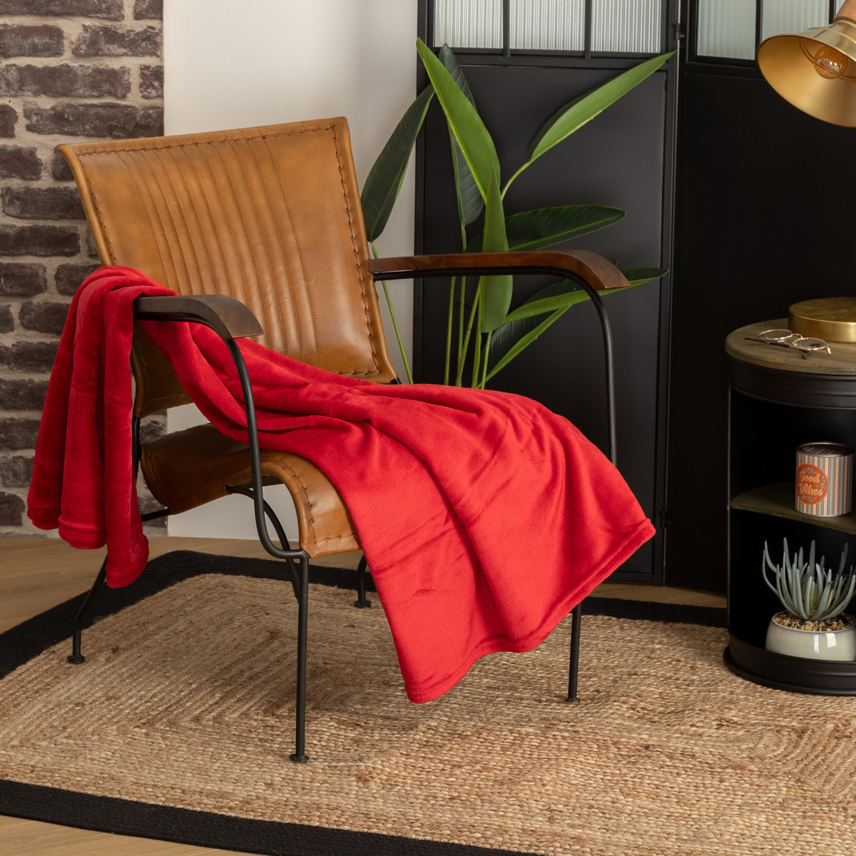 Plaid flanelle rouge 125x150cm