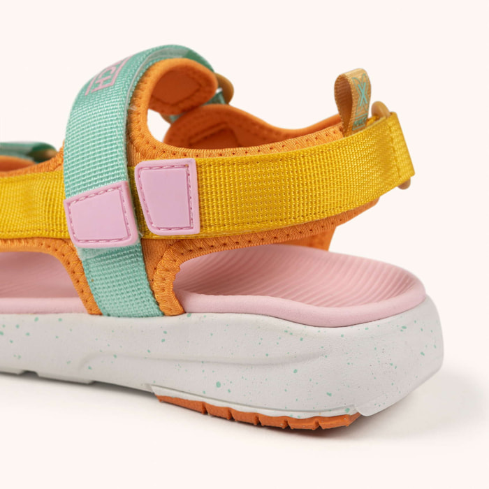 MUNICH MINI YOYO 02 Sandalia deportiva infantil en tonos amarillos, menta y rosa con triple ajuste