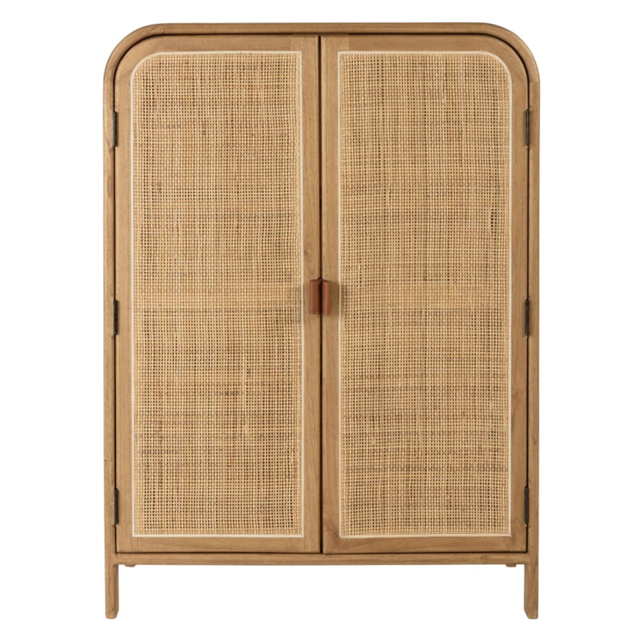 AMY - Armoire forme arrondie mindi et rotin naturel 2 portes 3 étagères AMY