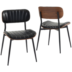 Pack de 2 Sillas de Comedor, Sillas de Cocina Modernas, Tapizadas de Cuero Sintético, Respaldo Curvo, Asiento Acolchado, Estructura de Madera Curvada y Patas Metálicas, Negro y Marrón