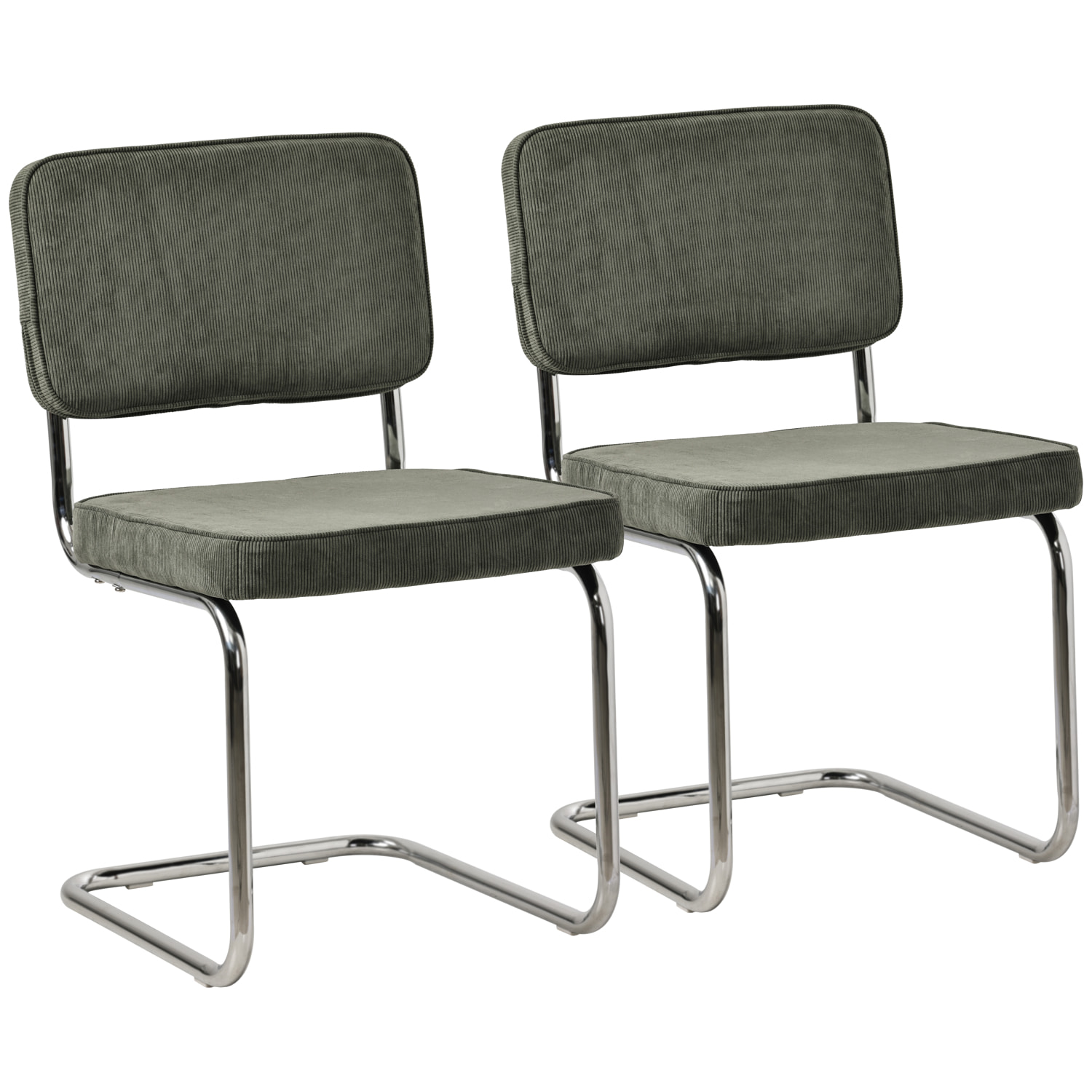 Lot de 2 chaises cantilever en velours côtelé vert kaki MARIA