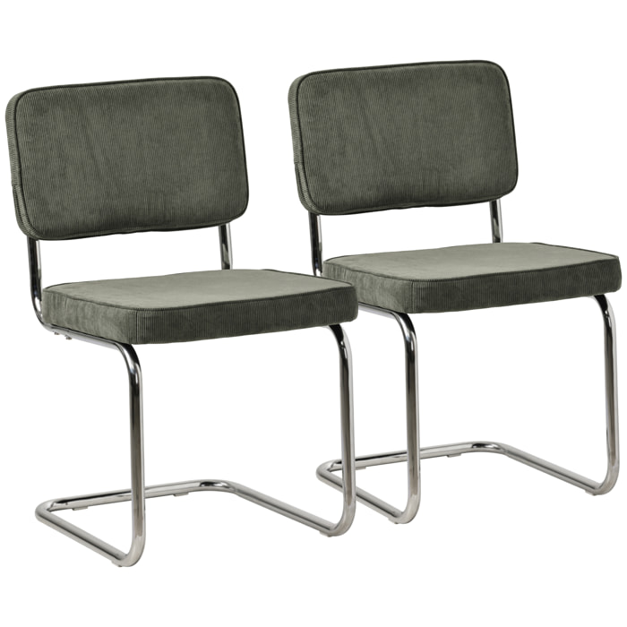 Lot de 2 chaises cantilever en velours côtelé vert kaki MARIA