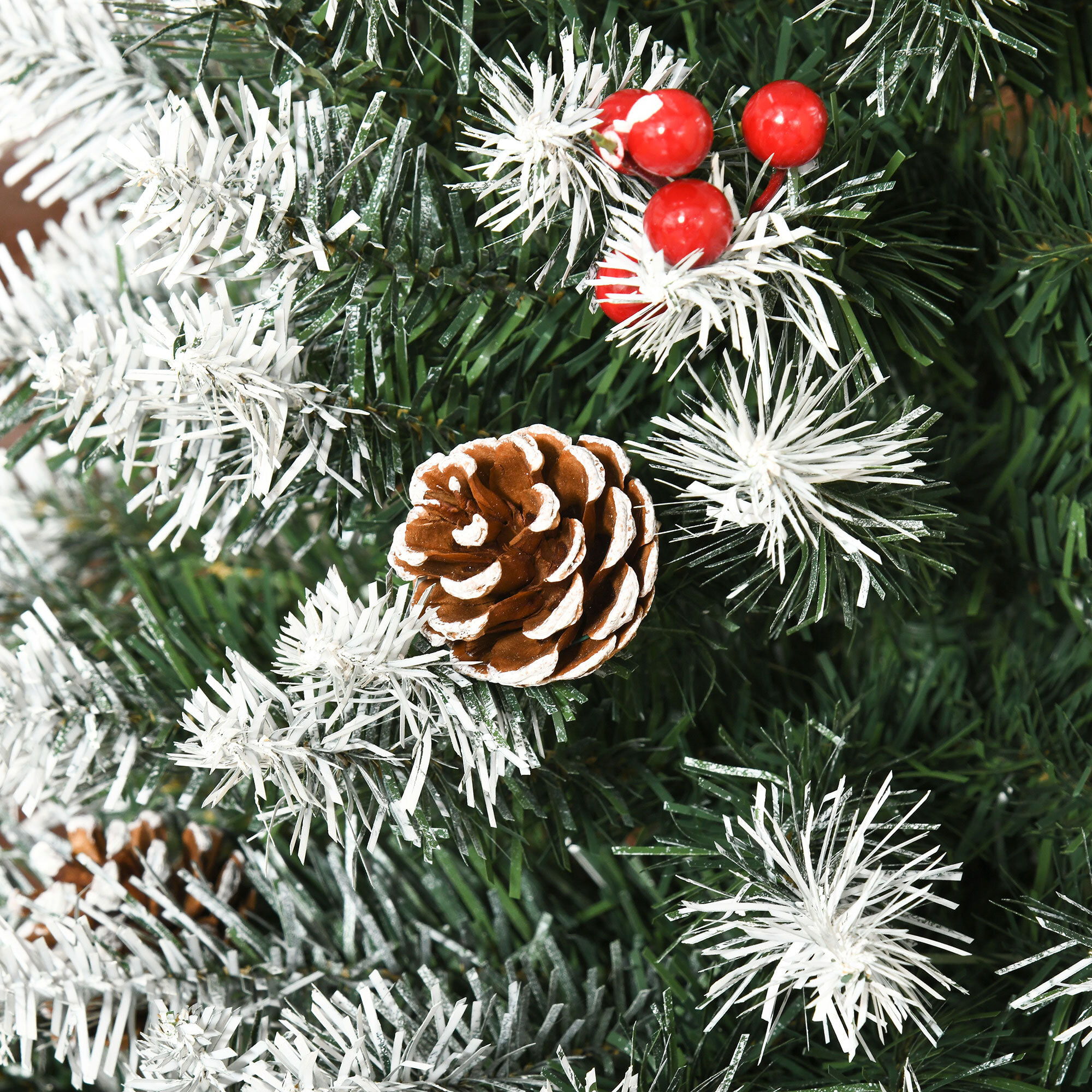 árbol de Navidad Artificial 180cm Ignífugo con 618 Ramas 30 Bayas 34 Piñas Verde