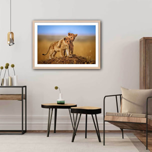 Affiche animaux brothers for the life Affiche + cadre en bois - Chêne