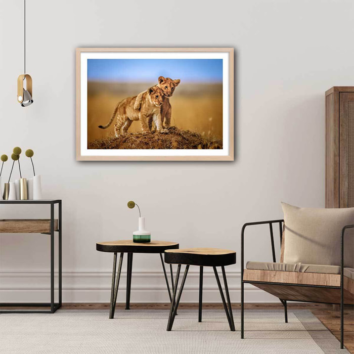 Affiche animaux brothers for the life Affiche + cadre en bois - Chêne