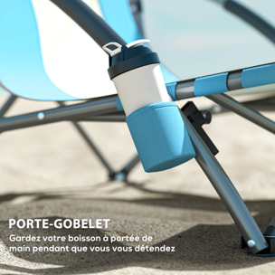 Lot de 2 chaises de plage pliantes - chaise de camping compacte légère poids net 2,2 Kg - métal polyester textilène bleu